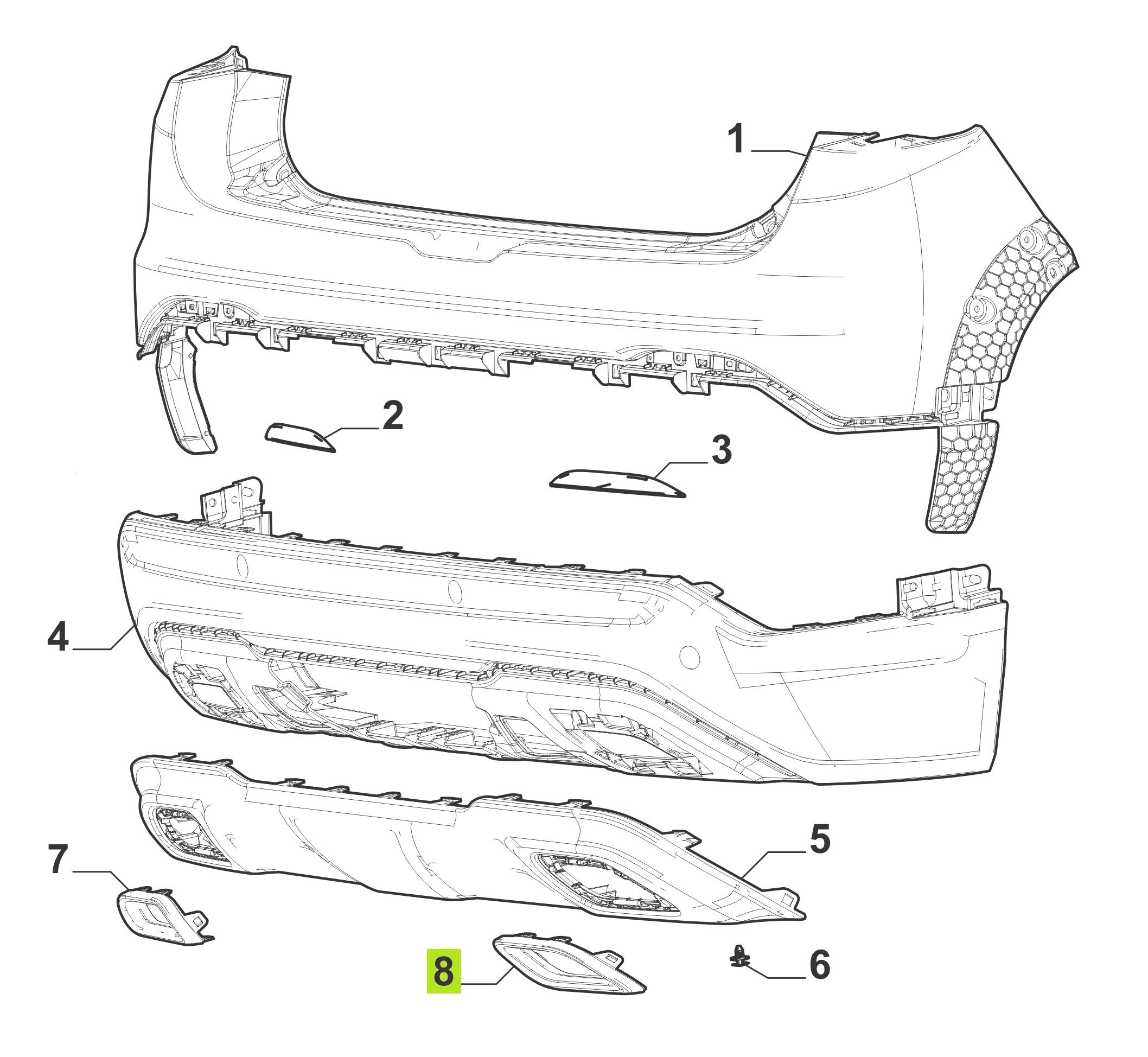 MOLDURA CROMADA DER. SPOILER PARAGOLPE TRAS. -ORIGINAL-