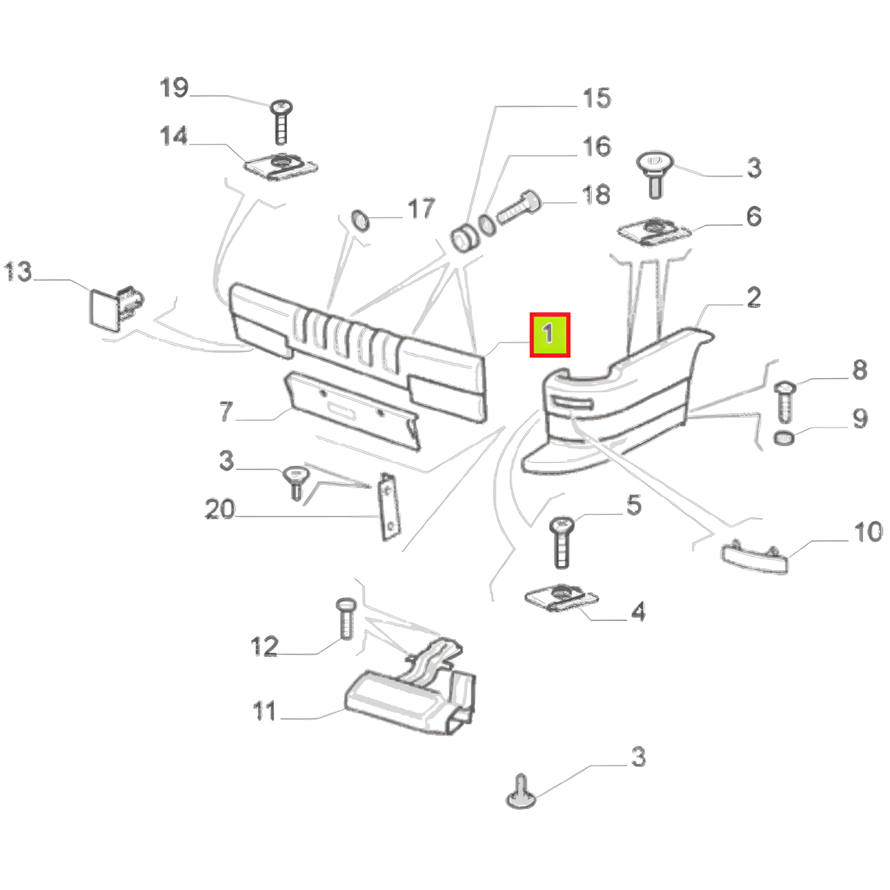 PARAGOLPE PRIMER PORTON TRAS. CAJA -ORIGINAL-