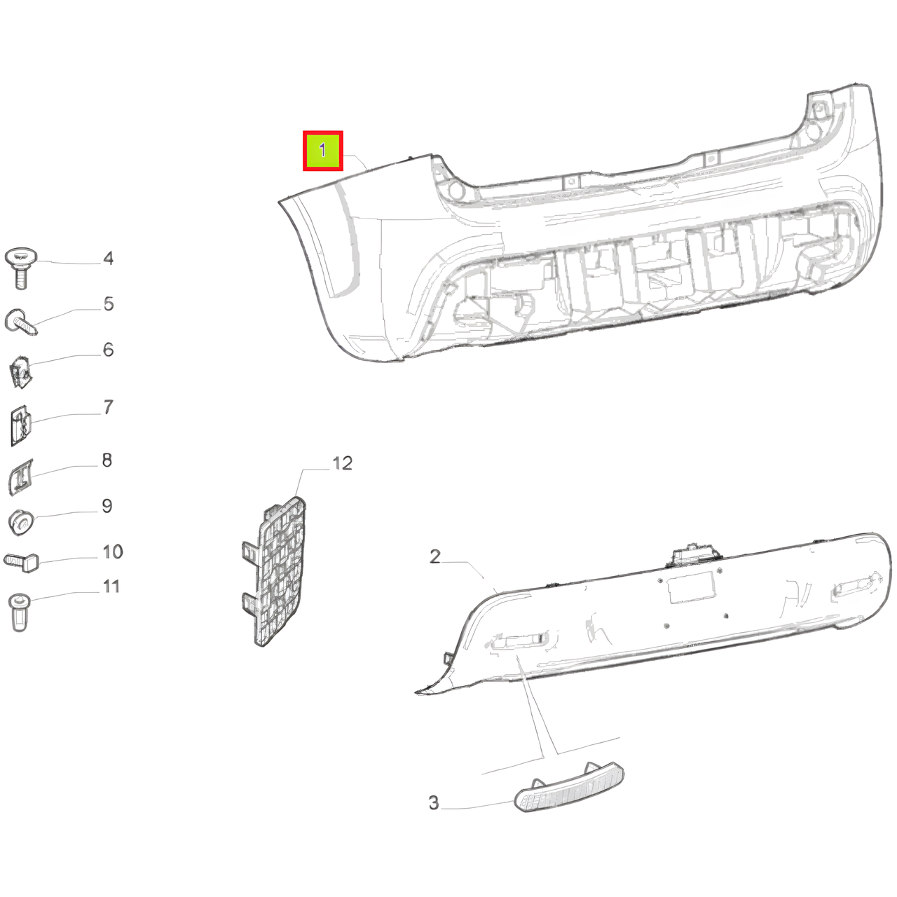 PARAGOLPE TRAS. PRIMER C/AGUJERO SENSOR -ORIGINAL-