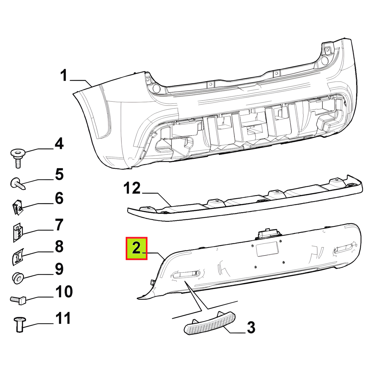 SPOILER SUP. PARAGOLPE TRAS. S/AGUJ. SENSOR -ORIGINAL-