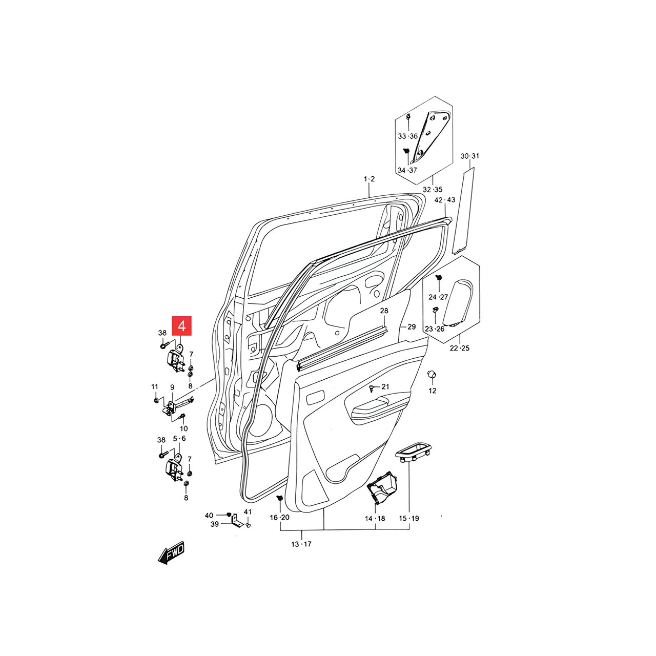 BISAGRA PUERTA TRAS. IZQ. SUP./INF. -ORIGINAL-