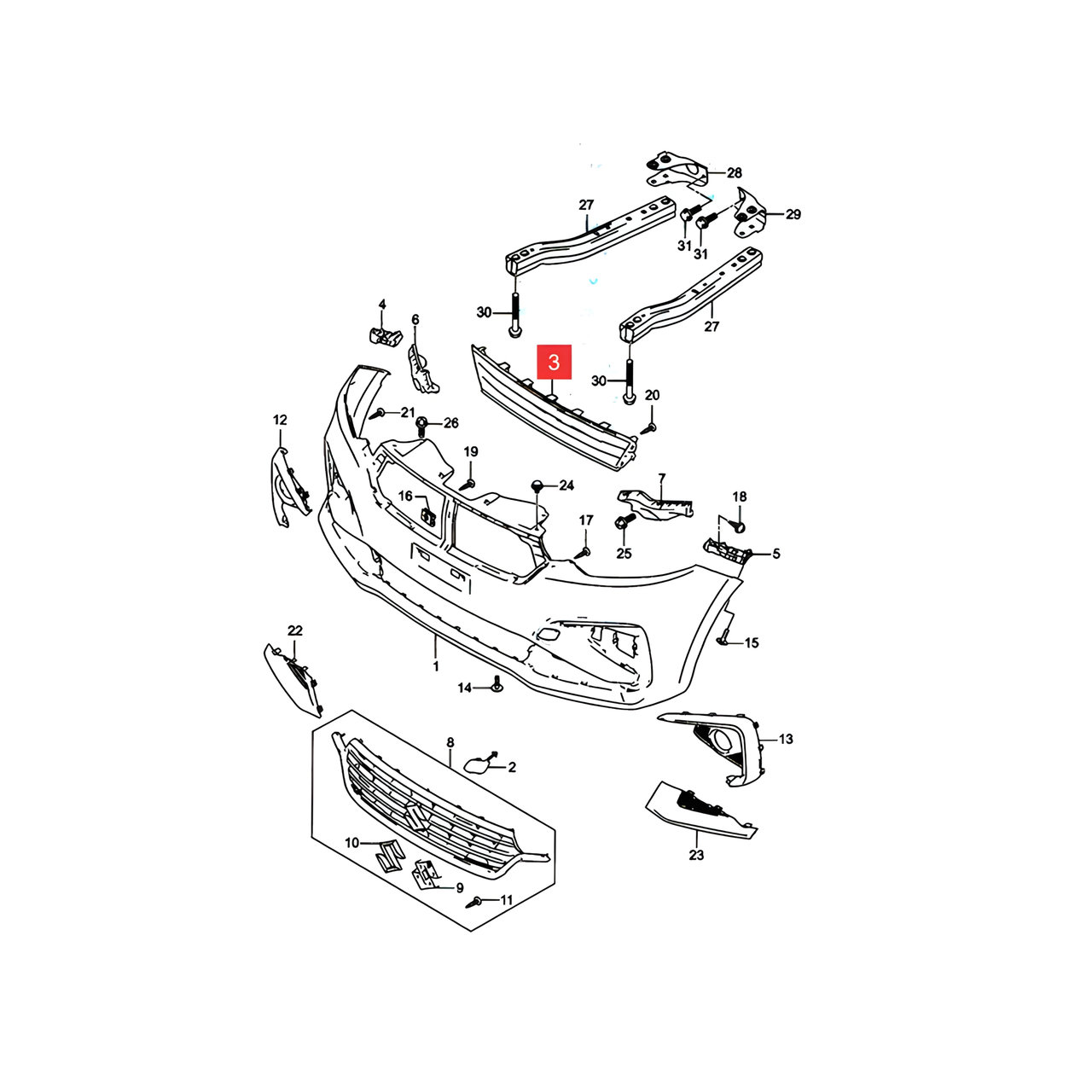 REJILLA CENTRAL PARAGOLPE DELT. -ORIGINAL-